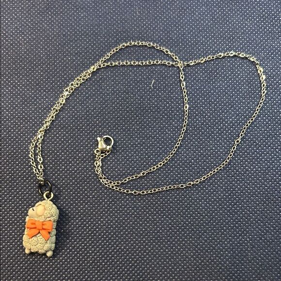 Silver Necklace with Orange Bow Pendant - Picture 1 of 3